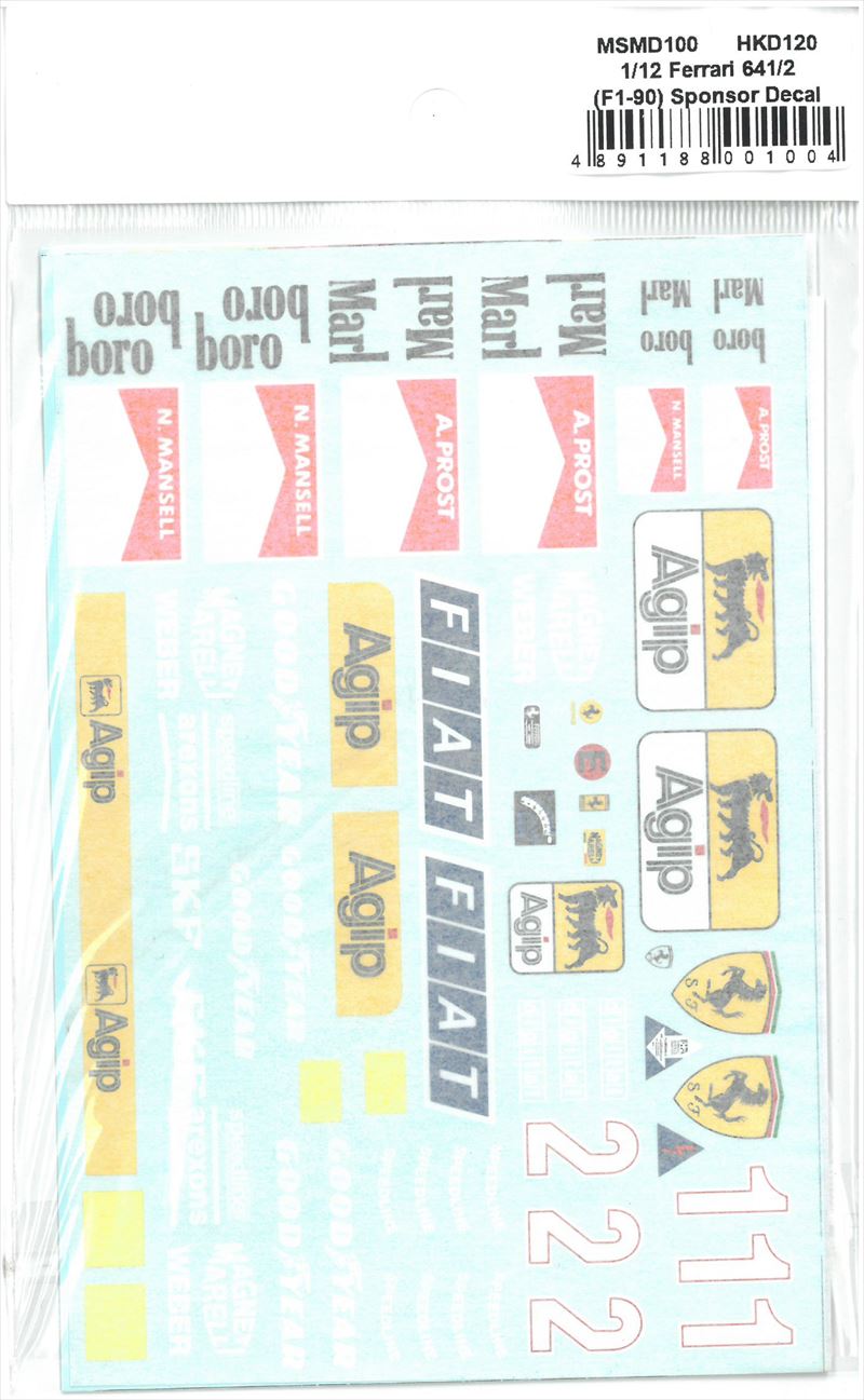 msmd100 1/12 Ferrari 641/2 (F1-90) Sponsor  Decal  (MSMcreation)