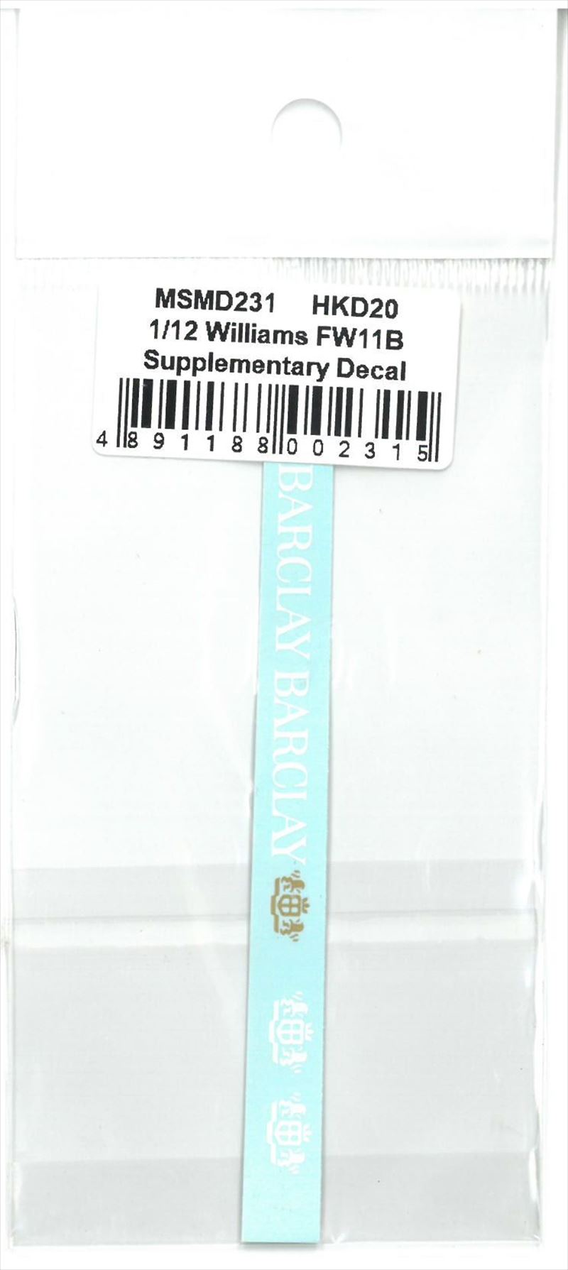msmd231 1/12 Williams FW11B Supplementary Decal (Barclay) (MSMcreation)