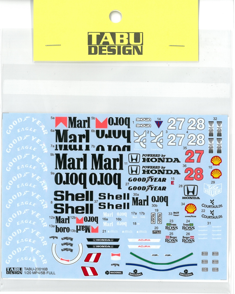 TABU20016B　 1/20 MP4/5B  Full sponsor　（T社対応）