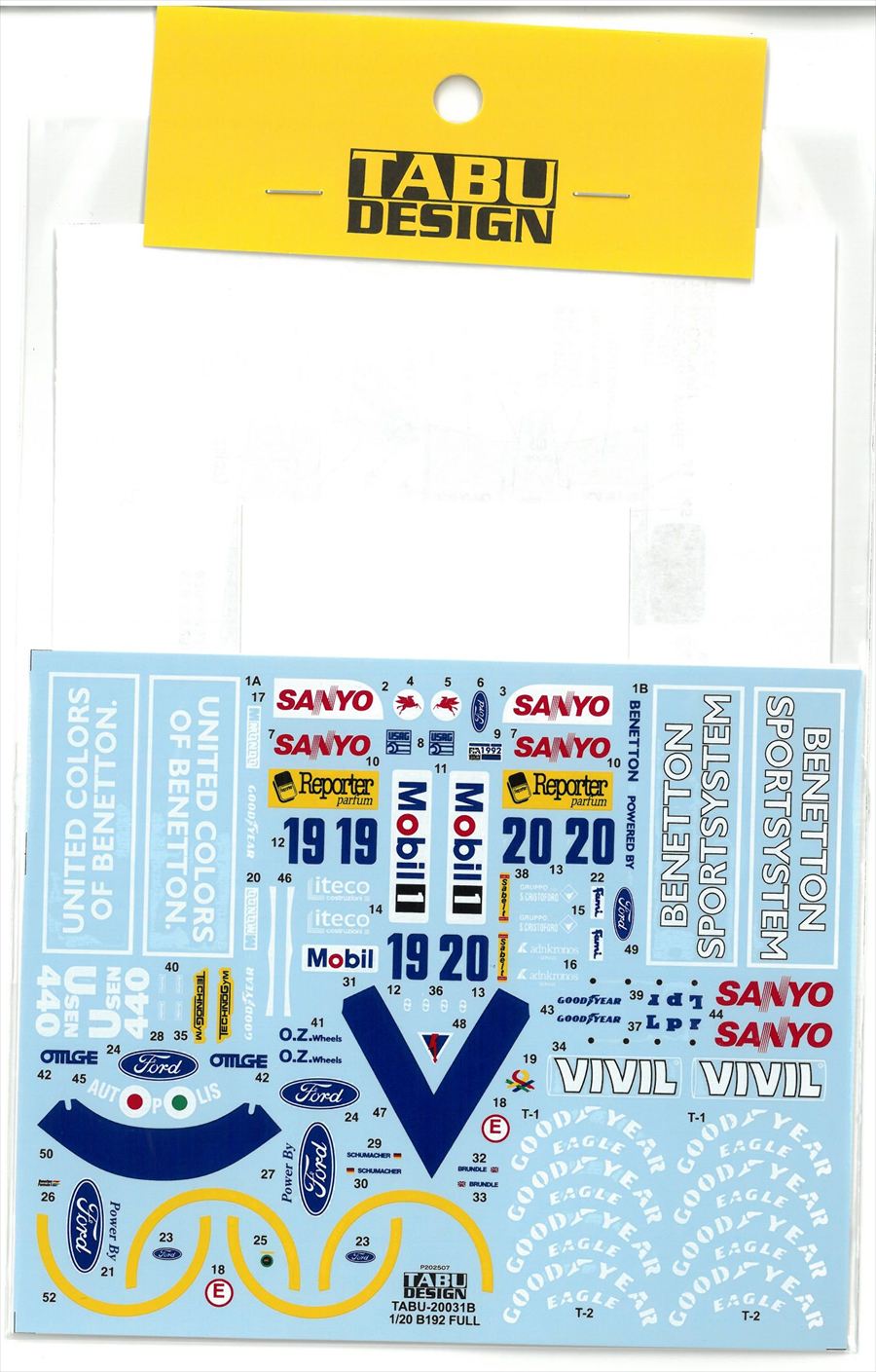 TABU20031B  1/20 B192    1992 Fullsponsordecal (T社1/20対応）