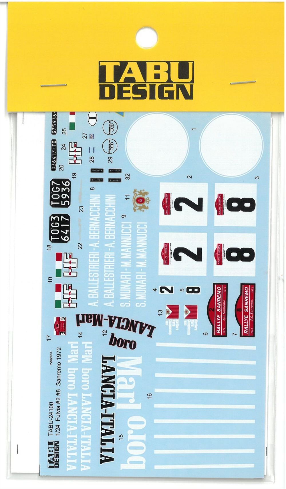 TABU24100　1/24 Fulvia #2 #8 Sanremo 1972 Fullsponsor(I社対応）