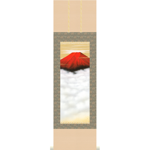 ミニ掛け軸 A9767 新かる！jiku 赤富士 15x53cm