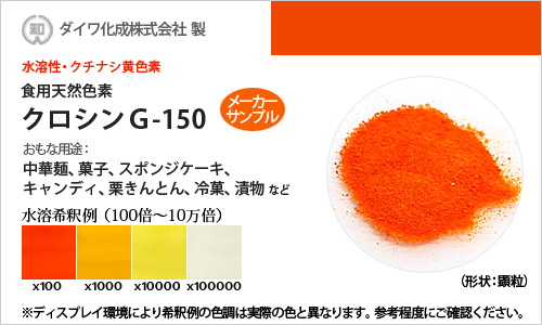 クチナシ黄色素「クロシンG-150」 メーカーサンプル20g（粒状）