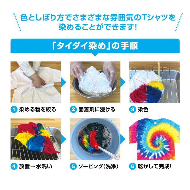タイダイ染め（絞り染め）Tシャツがご家庭で簡単に - 布用染料キット