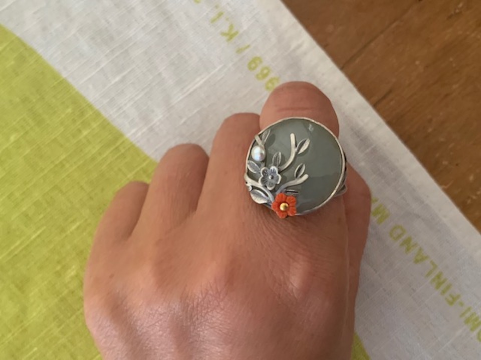 春川産玉　×　珊瑚の花　リング　＊　９．５号/12.5号/18.5号　サイズ　（　R270-cha-19 )