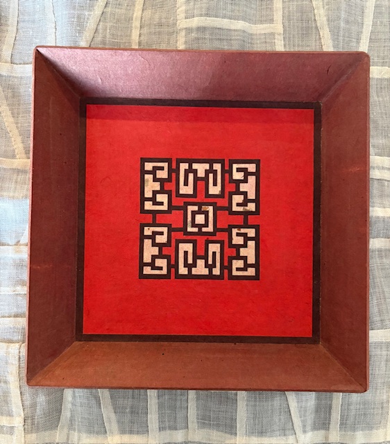 韓国伝統＊韓紙トレー＊190×１９０mm＊ RED （cra393）