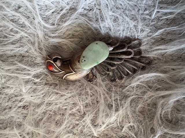 鳳凰のブローチ *翡翠×珊瑚×銀*by pekuokusa(B173-09)