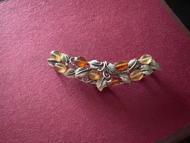 agate×真鍮の葉ブローチ（B808）