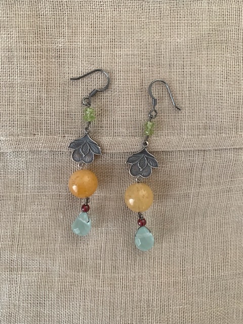 eunnamu＊黄玉＆ガーネット＊silver lotus ピアス　（U633)