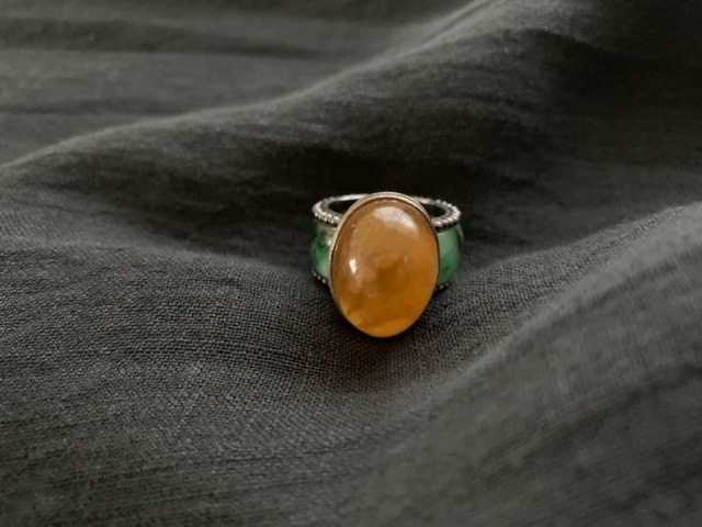 ペクオクサ作 ＊ 琥珀×翡翠 ＊ リング 15.5号サイズ （ R277-pe-19 )