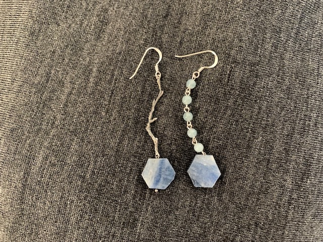 eunnamu＊　カイヤナイト×アクアマリン×silver branch ピアス　（　U626-21 )