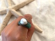 淡水パール　×　翡翠　＊　リング　＊　15号サイズ　（　R267-cha-19 )