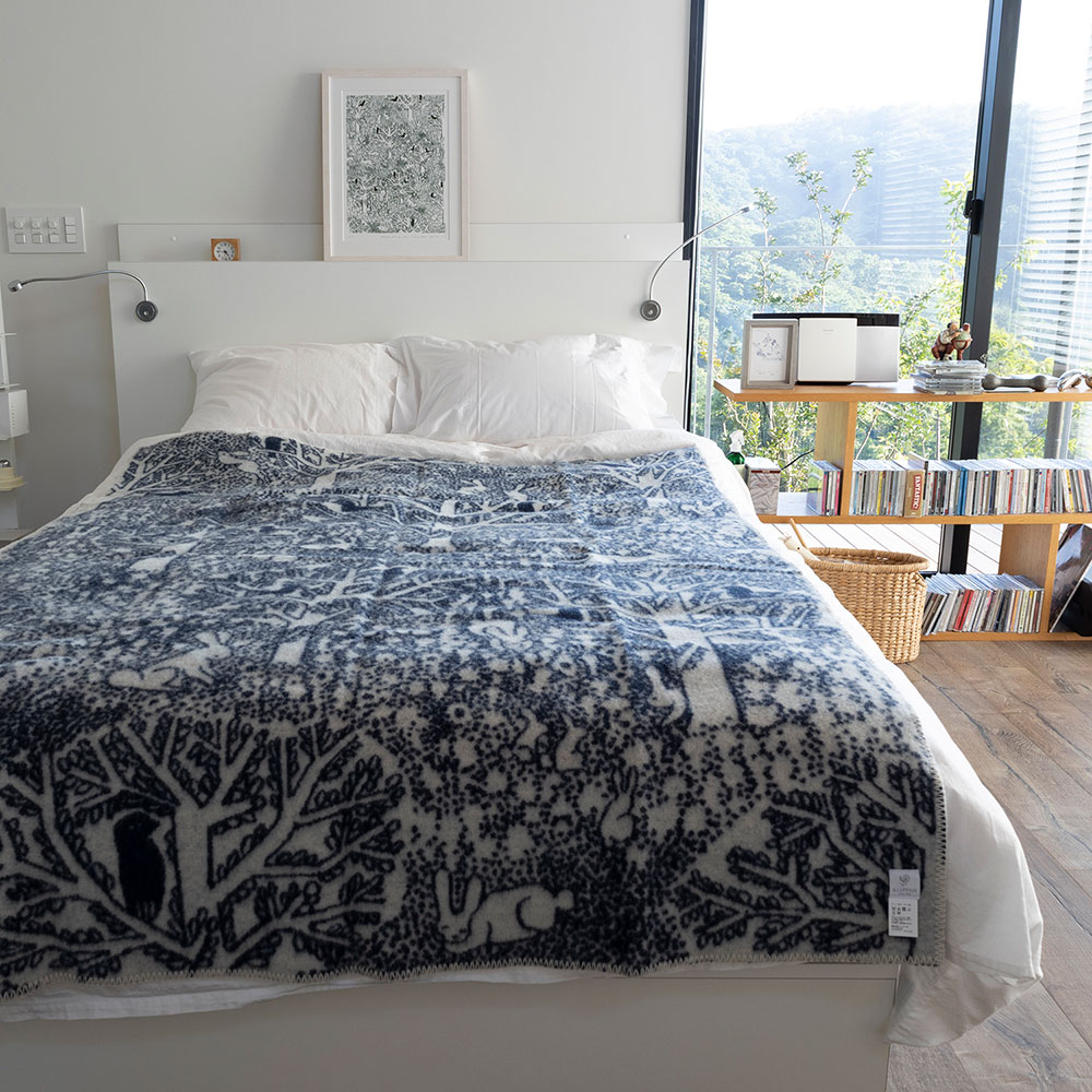 KLIPPAN × mina perhonen｜ウールシングルブランケット rabbits play,  birds rest -forest-