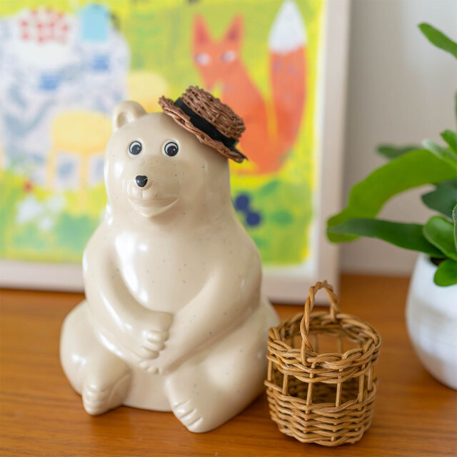 kuroshiro works｜ラタン しろくま貯金箱のカンカン帽