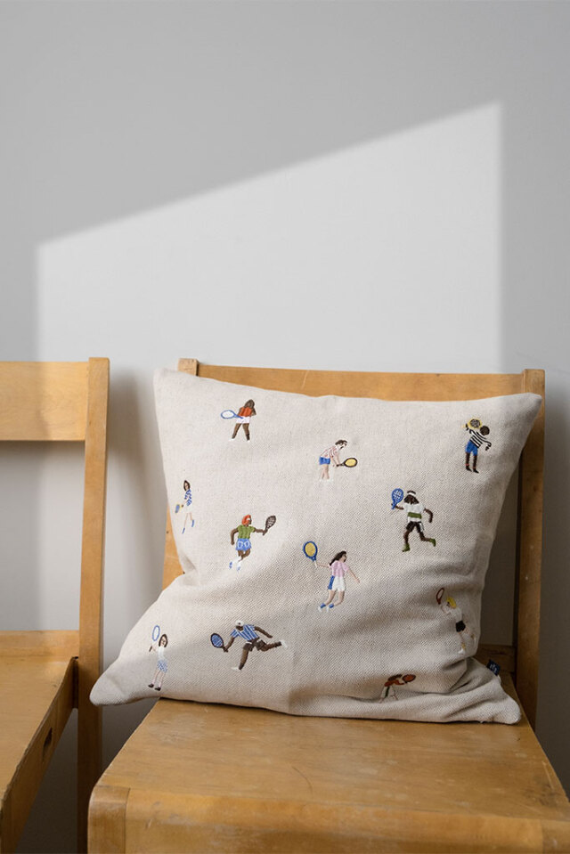 Fine Little Day/ファインリトルデイ/リネンベース×刺繍 クッションカバー/TENNIS