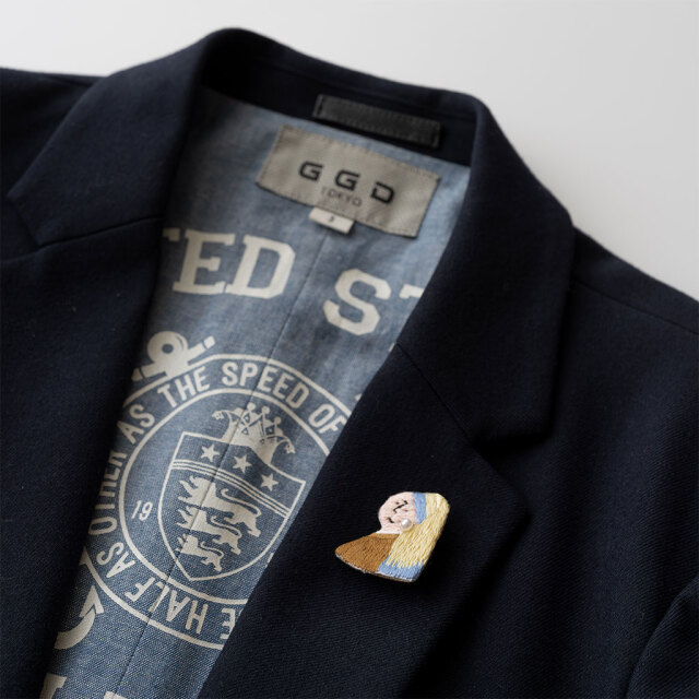 【個別販売】いとのきのした｜手刺繍ブローチ 真珠の耳飾りの少女