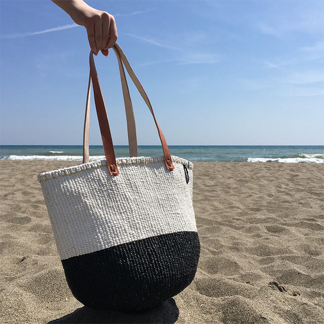 Mifuko/Kiondo リサイクルプラスチック×サイザルバスケット(M)[革  