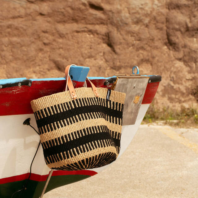 Mifuko ミフコ｜Pamba バスケット［ウール＆ペーパー］トートバッグ［ショートハンドル］Mサイズ ブラックリブ