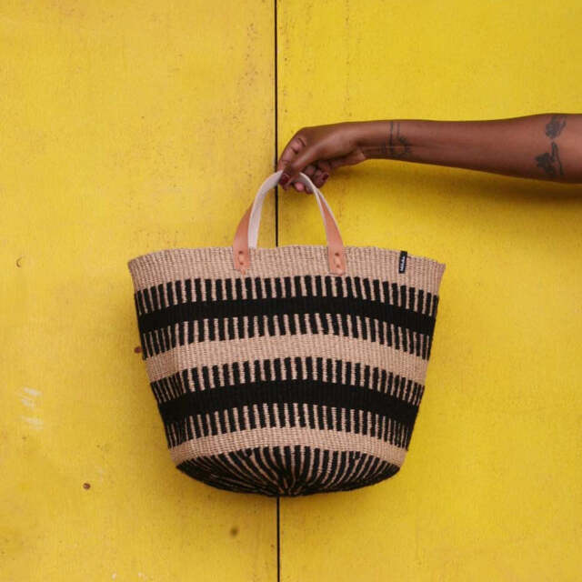 Mifuko ミフコ｜Pamba バスケット［ウール＆ペーパー］トートバッグ［ショートハンドル］Mサイズ ブラックリブ