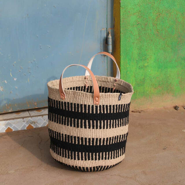 Mifuko ミフコ｜Pamba バスケット［ウール＆ペーパー］トートバッグ［ショートハンドル］Mサイズ ブラックリブ