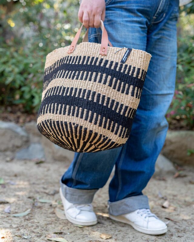 Mifuko ミフコ｜Pamba バスケット［ウール＆ペーパー］トートバッグ［ショートハンドル］Mサイズ ブラックリブ