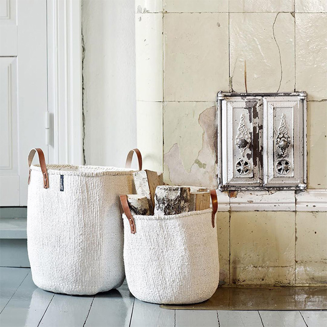 Mifuko/Kiondo リサイクルプラスチック×サイザルバスケット(M)[革  