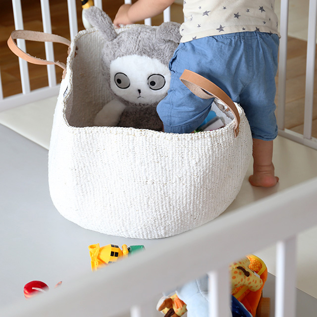 Mifuko/Kiondoバスケット(XXL)[革ハンドル付き](ホワイト)