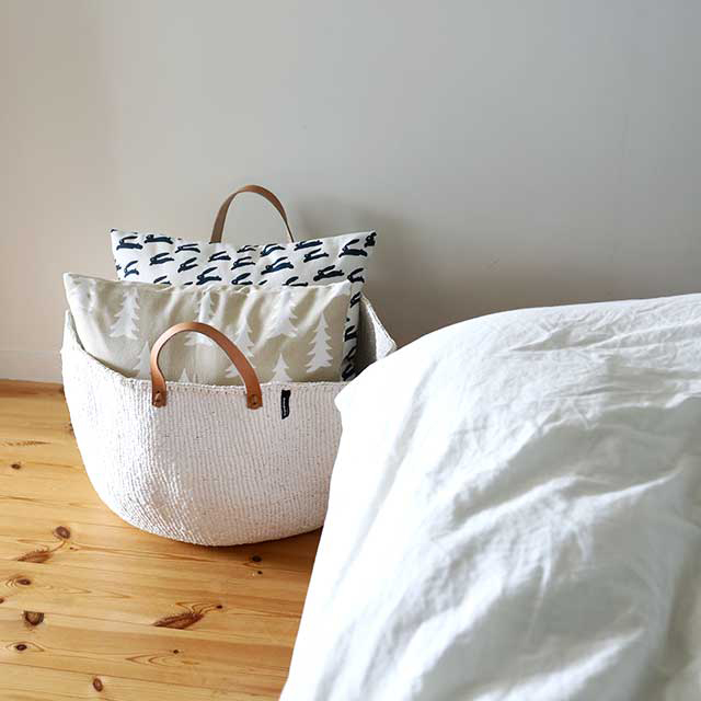 Mifuko/Kiondoバスケット(XXL)[革ハンドル付き](ホワイト)