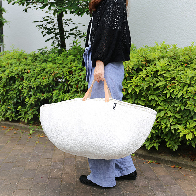 Mifuko/Kiondoバスケット(XXL)[革ハンドル付き](ホワイト)