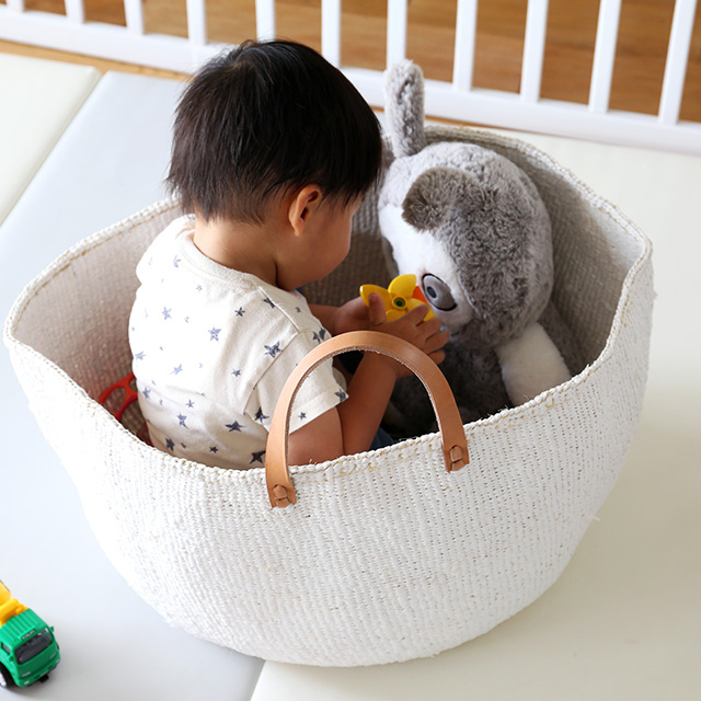 Mifuko/Kiondoバスケット(XXL)[革ハンドル付き](ホワイト)