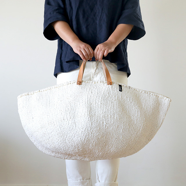 Mifuko/Kiondoバスケット(XXL)[革ハンドル付き](ホワイト)