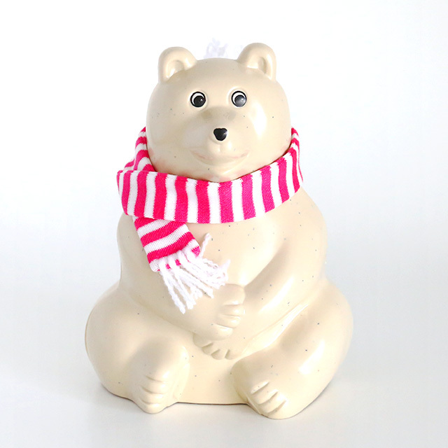 【2025年限定】しろくま貯金箱｜ブルーボーダーマフラー付き Polar Bear Money Box