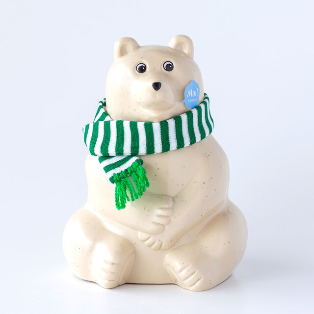 【2023年秋冬限定】しろくま貯金箱（緑ボーダーマフラー付き） Polar Bear Money Box