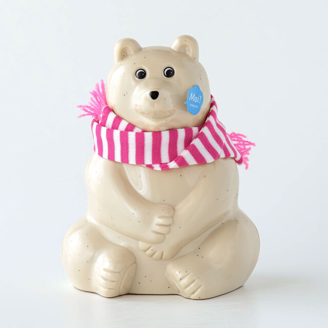 【2025年限定】しろくま貯金箱｜ブルーボーダーマフラー付き Polar Bear Money Box