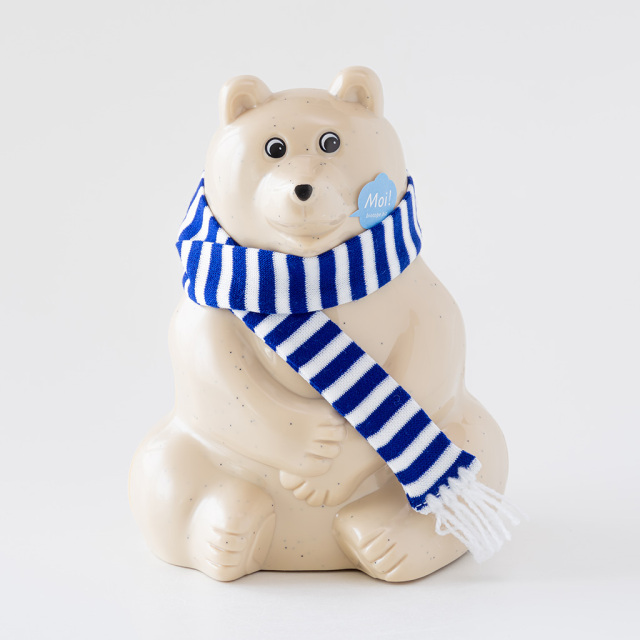 2025年限定】しろくま貯金箱｜ブルーボーダーマフラー付き Polar Bear