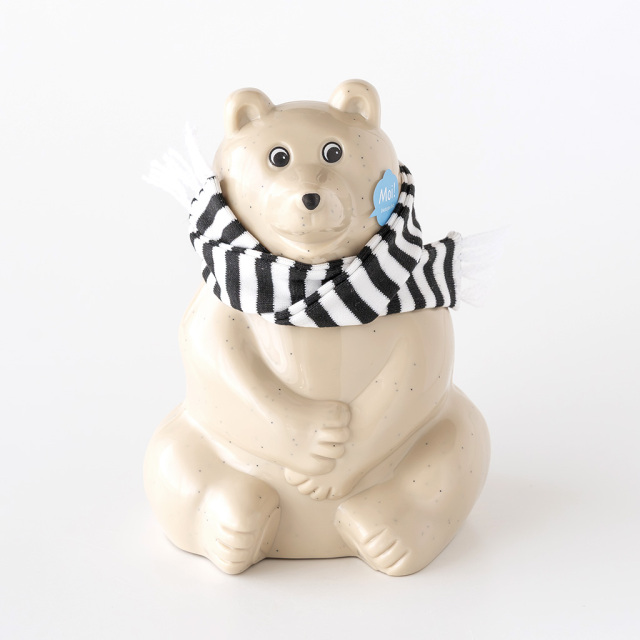 【2026年限定】しろくま貯金箱｜ブラックボーダーマフラー付き Polar Bear Money Box
