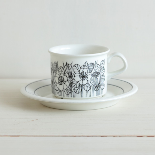 【ヴィンテージ】Arabia/アラビア/Krokus/クロッカス/モノトーン/コーヒーカップ＆ソーサー