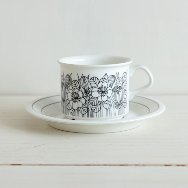 【ヴィンテージ】Arabia/アラビア/Krokus/クロッカス/モノトーン/コーヒーカップ＆ソーサー