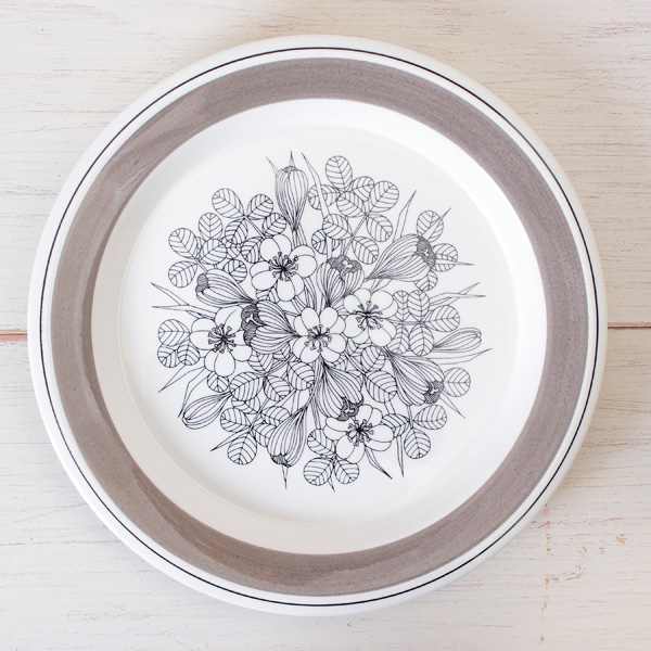 【ヴィンテージ】Arabia/アラビア/Krokus/クロッカス/モノトーン（グレーライン）/プレート(26cm) 