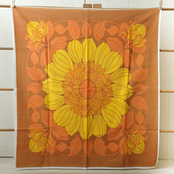 【ヴィンテージ】ファブリック/オレンジとイエローの花柄