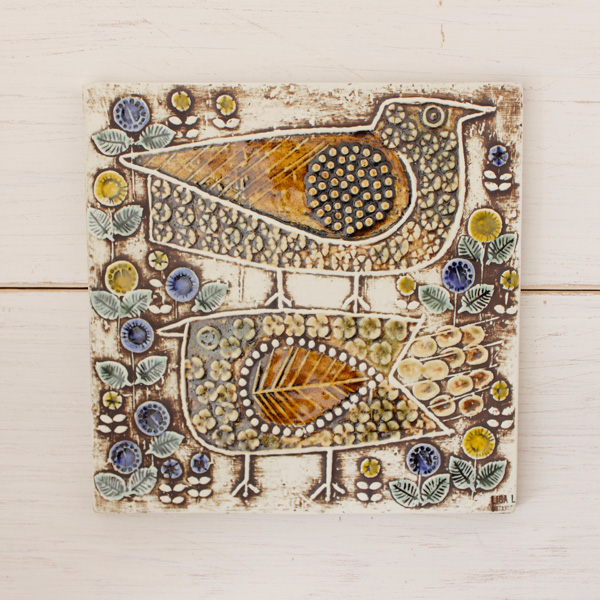 【ヴィンテージ】Lisa Larson/リサ・ラーソン/陶板/UNIK/Faglar/二羽の鳥