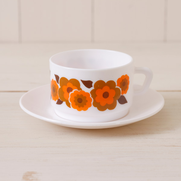 【ヴィンテージ】arcopal FRANCE/カップ＆ソーサー/オレンジ