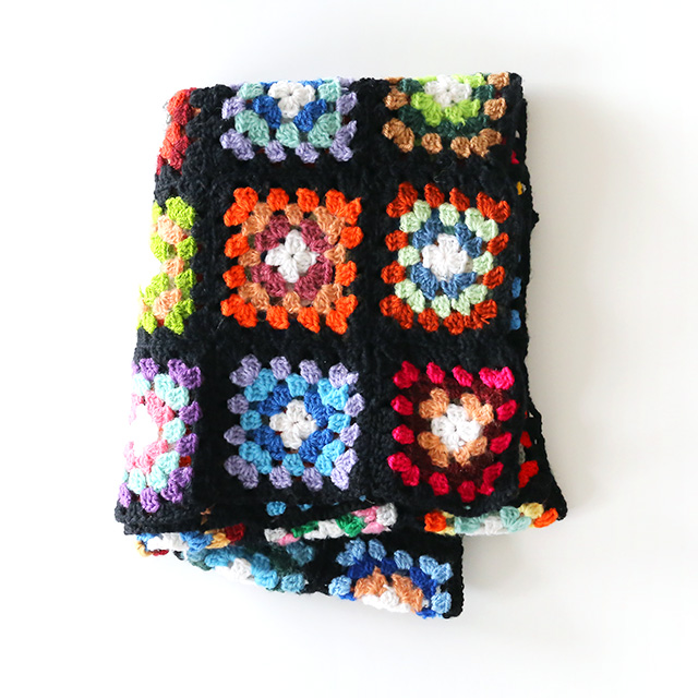 古着 ビンテージ 70s 虹色 ボーダー グラニー ブランケット キャンプ ラグ