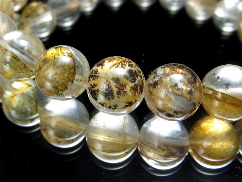 木の葉状鉱物デンドライト AAA デンドリッククォーツ 忍石 ブレスレット 8.5mm-9mm×22珠 極上天然石 一点もの マダガスカル産 sai