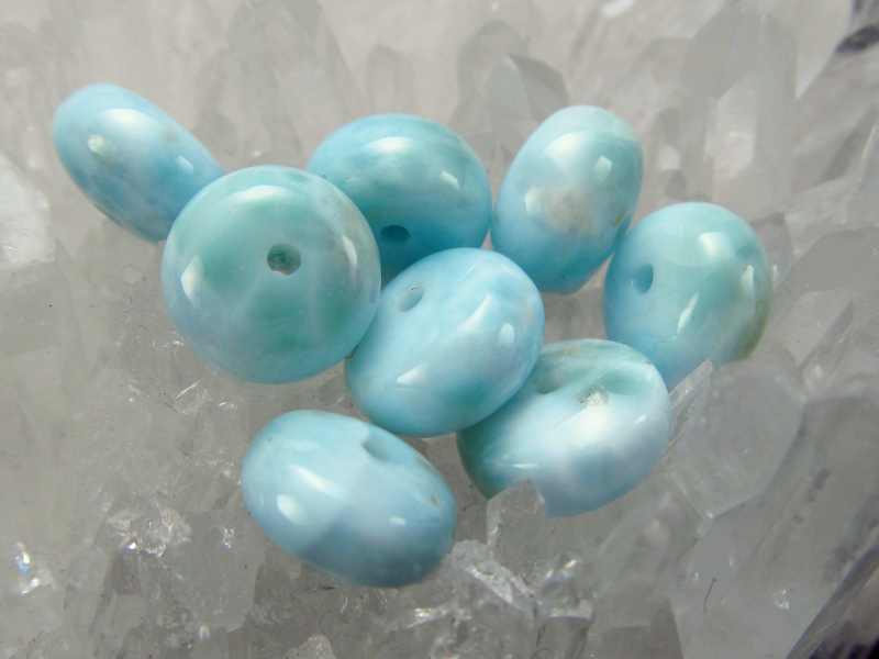 限定38珠 1珠売り 4A ラリマー ボタンカット ビーズ石 約8mm-9mm珠 模様が出ているお買い得グレード カリブ海の宝石 ドミニカ共和国産