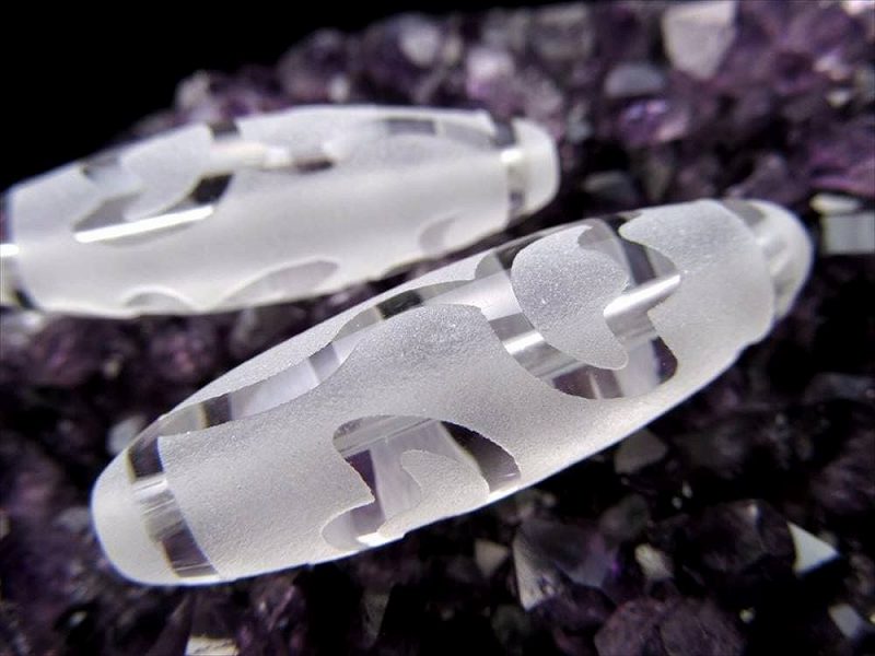 水晶天珠 水蓮花天珠 すいれんかてんじゅ 最大長さ約36mm前後 1個売り 病魔退散・美容健康・ストレス解消・心身健康 クリスタル製 パワーストーン 天然石