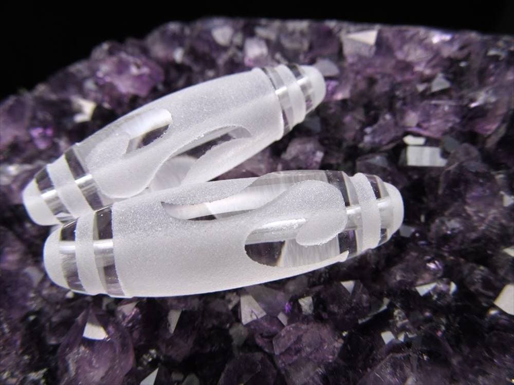 水晶天珠 如意鈎天珠 にょいこうてんじゅ 最大長さ約36mm前後 1個売り 仕事運向上・勝負運強化・金財運向上・願望達成 クリスタル製 パワーストーン 天然石