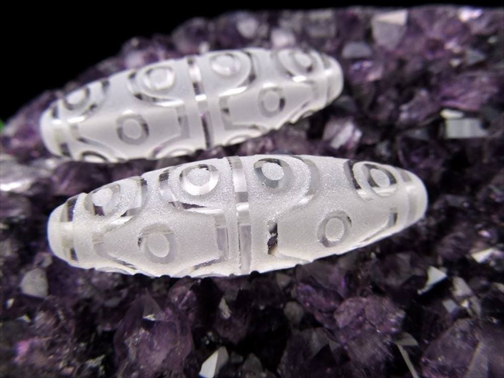 水晶天珠 十八眼天珠 じゅうはちがんてんじゅ 長さ約34mm-38mm 1個売り 精神強化・困難克服・人間関係好転 クリスタル製 パワーストーン 天然石