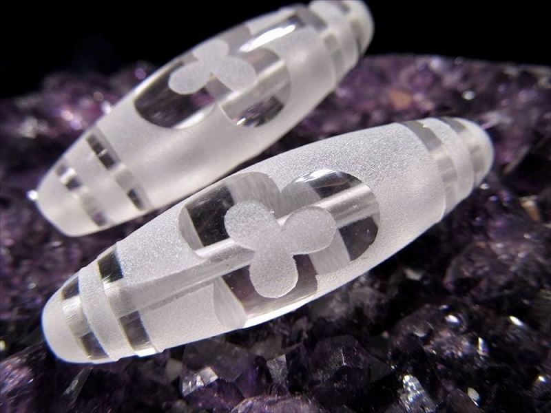 水晶天珠 菩提天珠 ぼだいてんじゅ 最大長さ約35mm-37mm 1個売り 迷い払拭・悩み解消・人間関係好転 クリスタル製 パワーストーン 天然石