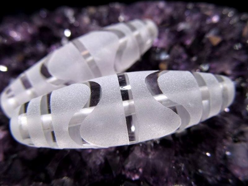 水晶天珠 水紋天珠 すいもんてんじゅ 最大長さ約36mm-38mm 1個売り 財運到来・幸運招来・悪運浄化・不運撃退 クリスタル製 パワーストーン 天然石